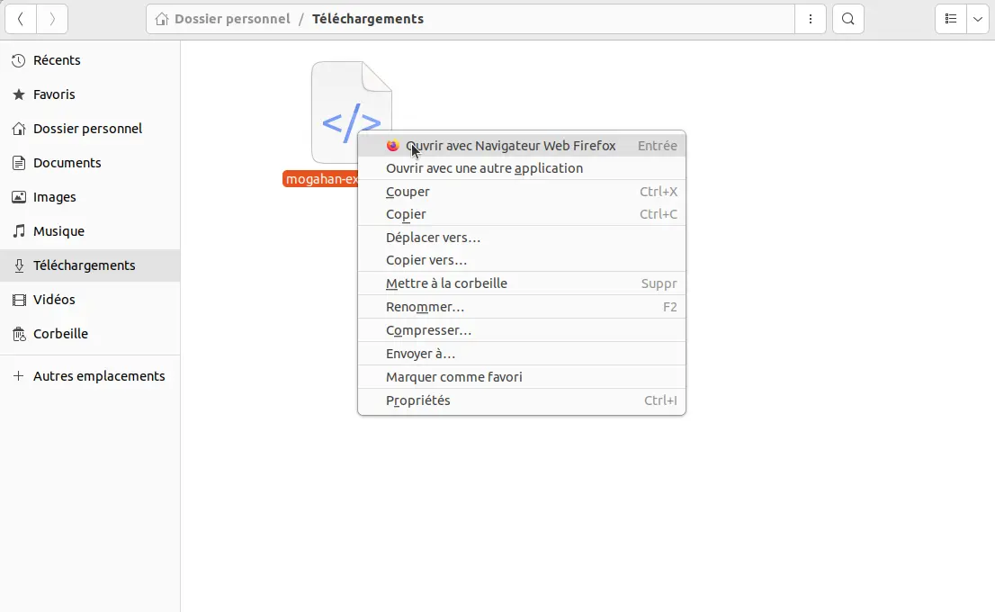 ouvrir le fichier HTML