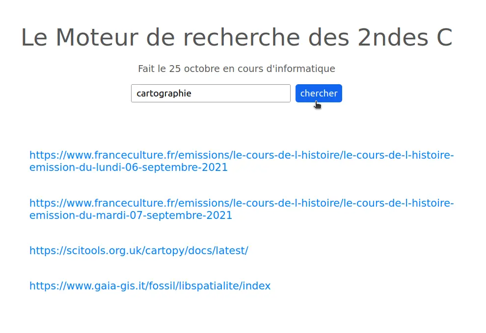 le moteur de recherche obtenu sous forme d&rsquo;une simple page HTML